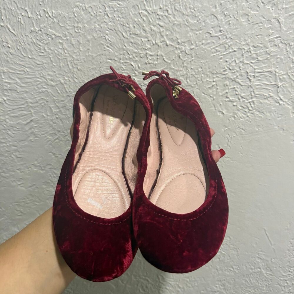 Kate Spade "Globe" Bordeaux Crushed Red Velvet Ballet Flats 8